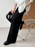 Pleated Simple Loose Fit Straight-Leg Suit Trousers for Ladies