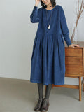 Classy Corduroy Mid-length Dress for Ladies