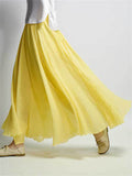 Women's Elastic Waist Pleated Maxi Linen Skirts