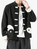 Men's Chinese Style Black White Tai Chi Kungfu Tang Suit Jacket