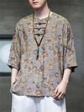 Chinese Style Men's Loose Ice Silk Printed Shirts