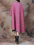 Casual Loose Fit Winter Pink Plaid Coats for Ladies