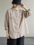 Women's Retro Patch Pocket Lapel Striped Casual Shirt