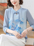 Women's Ancient Style Print Elegant Stand Collar 3/4 Sleeve Shirts