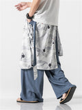 Men's Zen Ocean Wave Flying Crane Print Loose Hakama Pants