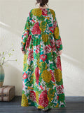 Female Holiday Round Neck Flowers Maxi Dresses