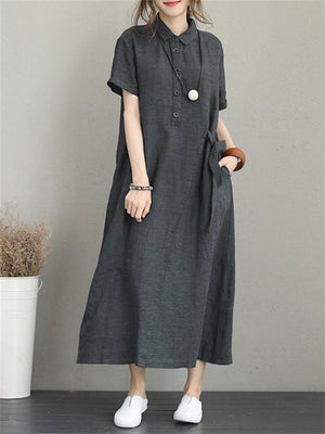 Loose Short Sleeve Women's Temperament Casual Pocket Dresses