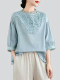 Retro Lace Patchwork Neck Lantern Sleeve Loose Shirts for Women