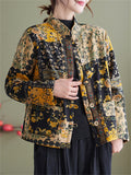 Ethnic Style Plush Liner Stand Collar Retro Print Jacket