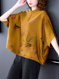 Women's Retro Temperament Wildflower Butterfly Print Shirt