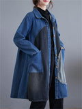 Women's Stylish Patchwork Lapel Single-Breasted Blue Denim Jacket