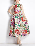 Female Vibrant Floral Print A-Line Sleeveless Dress