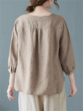 Plain Scoop Neck 3/4 Sleeve Female Cozy Linen Shirt