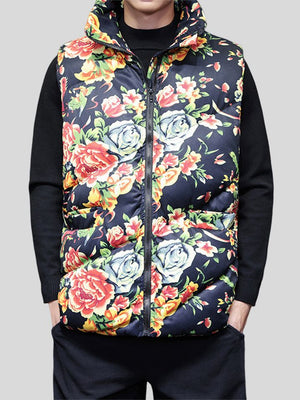 Men's Country Style Quilted Sleeveless Floral Coats