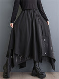 Punk Style Print Patchwork Irregular Hem Black Skirt