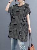 Women's Scoop Neck Short Sleeve Korean Oversized Stripe Shirt