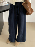 Women's Drawstring Elastic Waist Striped Wide Leg Pants