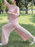 Female Solid Color Yoga Mditation Tai Chi Shirt Pants Set