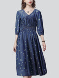 Female Retro Waisted Long Sleeve Floral Dress