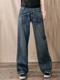 Spring High Waist Loose Straight-Leg Blue Jeans for Women