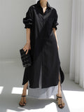 Vogue Single-Breasted Side Split Mid-Length Shirt Dress for Lady