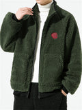 Stylish Men's Faux Lamb Wool Zipper Contrast Color Jackets