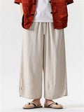 Men's Retro Simple Cotton Linen Drawstring Straight-Leg Pants