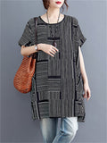 Women's Scoop Neck Short Sleeve Korean Oversized Stripe Shirt