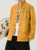 Men's Bamboo Leaf Embroidery Dragon Print Faux Suede Retro Jacket