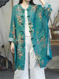 Women's Summer Knot Button Print Flowy Long Shirt