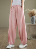 Female Distressed Elastic Waist Pleated Relaxed Pants