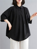 Simple Cozy Lapel Pullover Oversized Shirt for Women