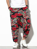 Chinese Style Fan & Dragon Print Harem Pants