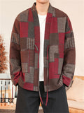 Men's Color Block Patchwork Front Lace Up Loose Jacket