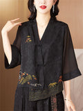 Women's Summer Ancient Style Embroidery Irregular Hem Shirt