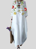 Women's Crew Neck 3/4 Sleeve Ethnic Floral Print Flowy Dress