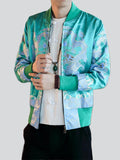 Men's Chinese Dragon Print Slim Fit Baseball Jacket