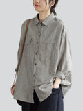 Women's Retro Patch Pocket Lapel Striped Casual Shirt