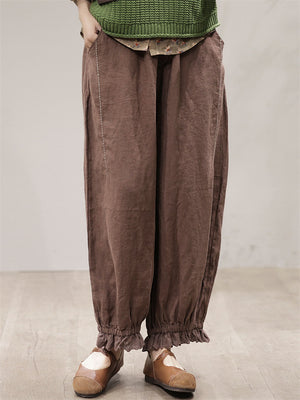 Leisure Autumn Pleated Linen Harem Pants for Women