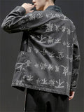 Chinese Style Hanzi Print Front Lace Up Denim Jacket for Men