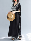 Women's Comfortable Floral Embroideried V Neck Kaftan Dress