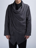 Cotton Linen Simple Split Cowl Neck Shirt for Men