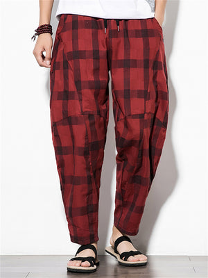 Men's Vintage Casual Wide Leg Plaid Pants