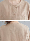 Khaki Comfortable Stand Collar Button Shirt for Women