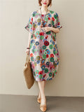 Flower Print Round Neck Mid-length Dress for Women