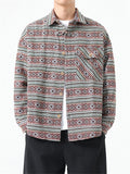 Male Ethnic Geometric Printing Button Up Jackets