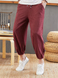 Soft Pure Cotton Ankle-Tied Stripe Lantern Pants for Men