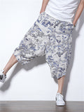 Men's Chinese Style Plus Size Printed Cropped Pants