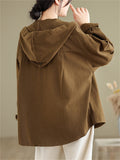 Casual Plain Drawstring Hooded Shirts for Women