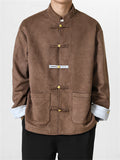 Men's Four Leaf Clover Metallic Button Contrast Color Suede Jacket